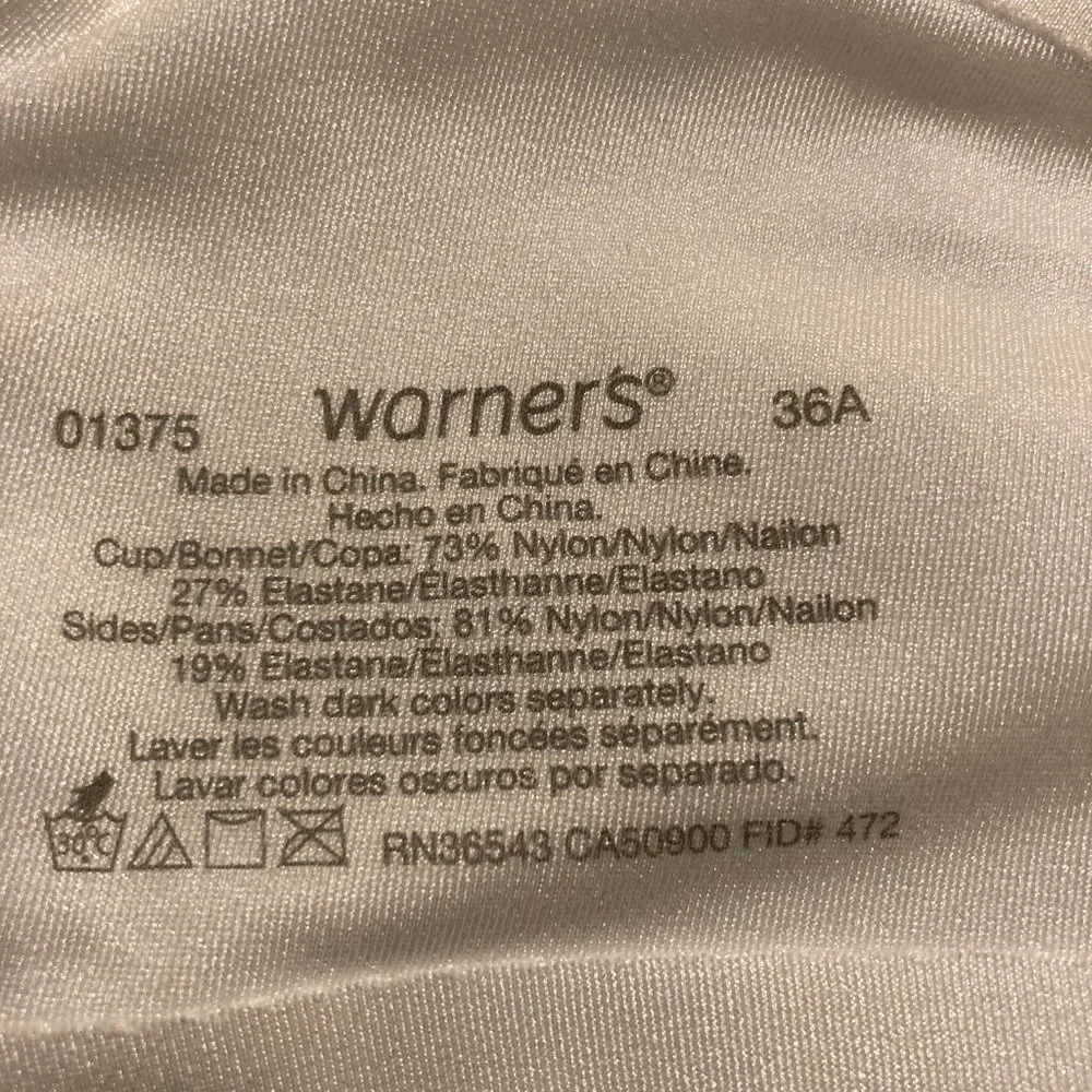 Warner's Wire-Free Lift Bra - Women's Size  36A WHITE - Picture 4 of 5